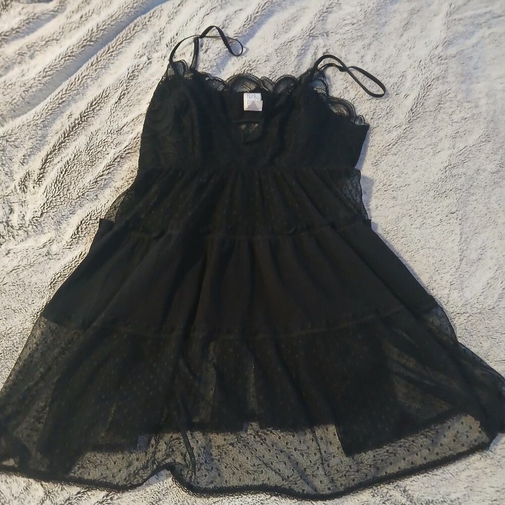 Hanky Panky Vintage Women's Black Lace Swiss Dot  Babydoll Cami SZ M